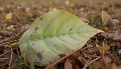 Closeup of a Yellowing Maple Leaf on Ground