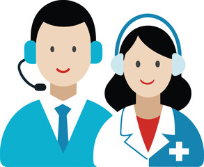 Hospital call center operator and medical doctor smile  logo