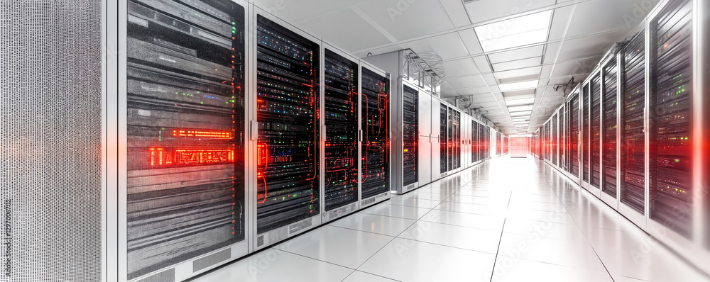 Aufkleber high performance data center server room with advanced networking and cooling systems in modern infr