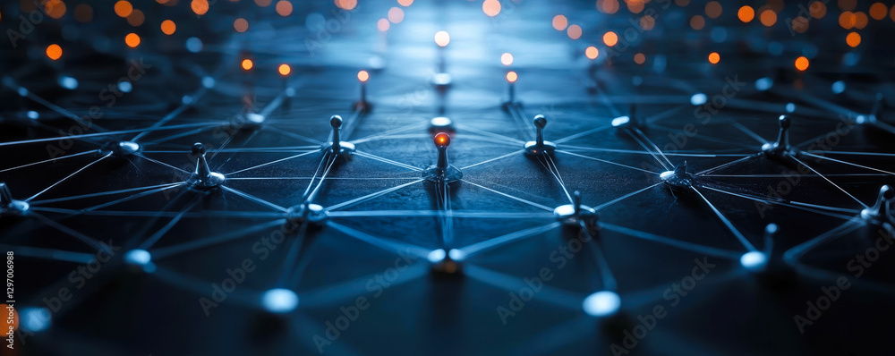 Poster digital network connection with points and lines representing communication and technology concepts 