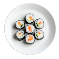 Fresh Salmon Sushi Rolls with Cucumber Served on White Plate