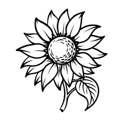 Sunflower Line Art & Silhouette Vector – Minimalist Botanical Design on Clean White Background, Sunflower black and white Vector – Minimalist Design, Minimalist Sunflower Vector – Line & Silhouette,