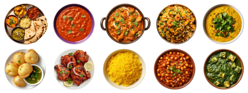 PNG Colorful Indian cuisine variety, element set on transparent background