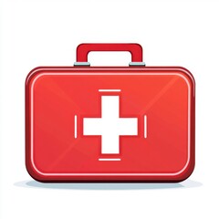 Obraz premium A vibrant red first aid kit with a white cross symbol, symbolizing healthcare and emergency response.