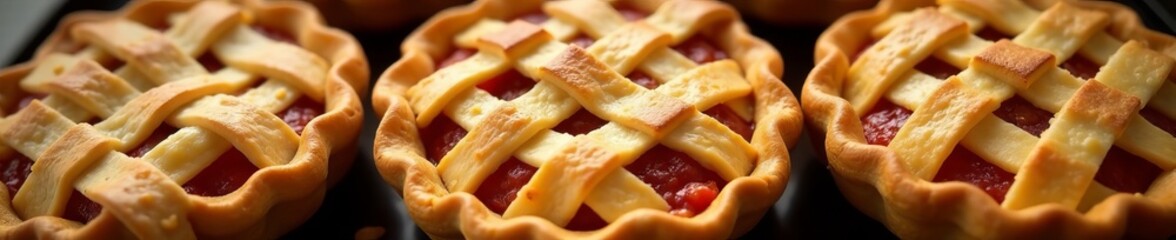 Close-up of perfectly baked lattice crust pies , close-up, lattice, crust