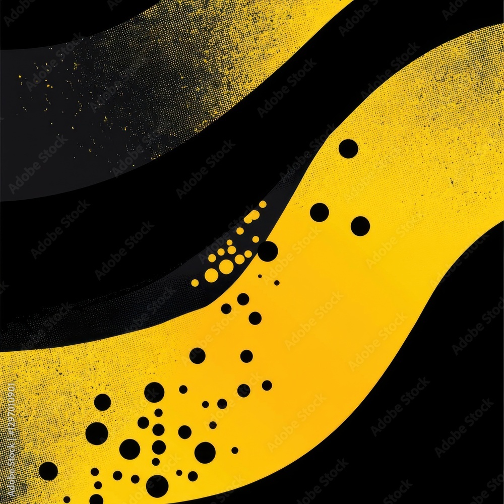 Poster dynamic abstract waves in bold yellow and black, creating a striking visual effect.