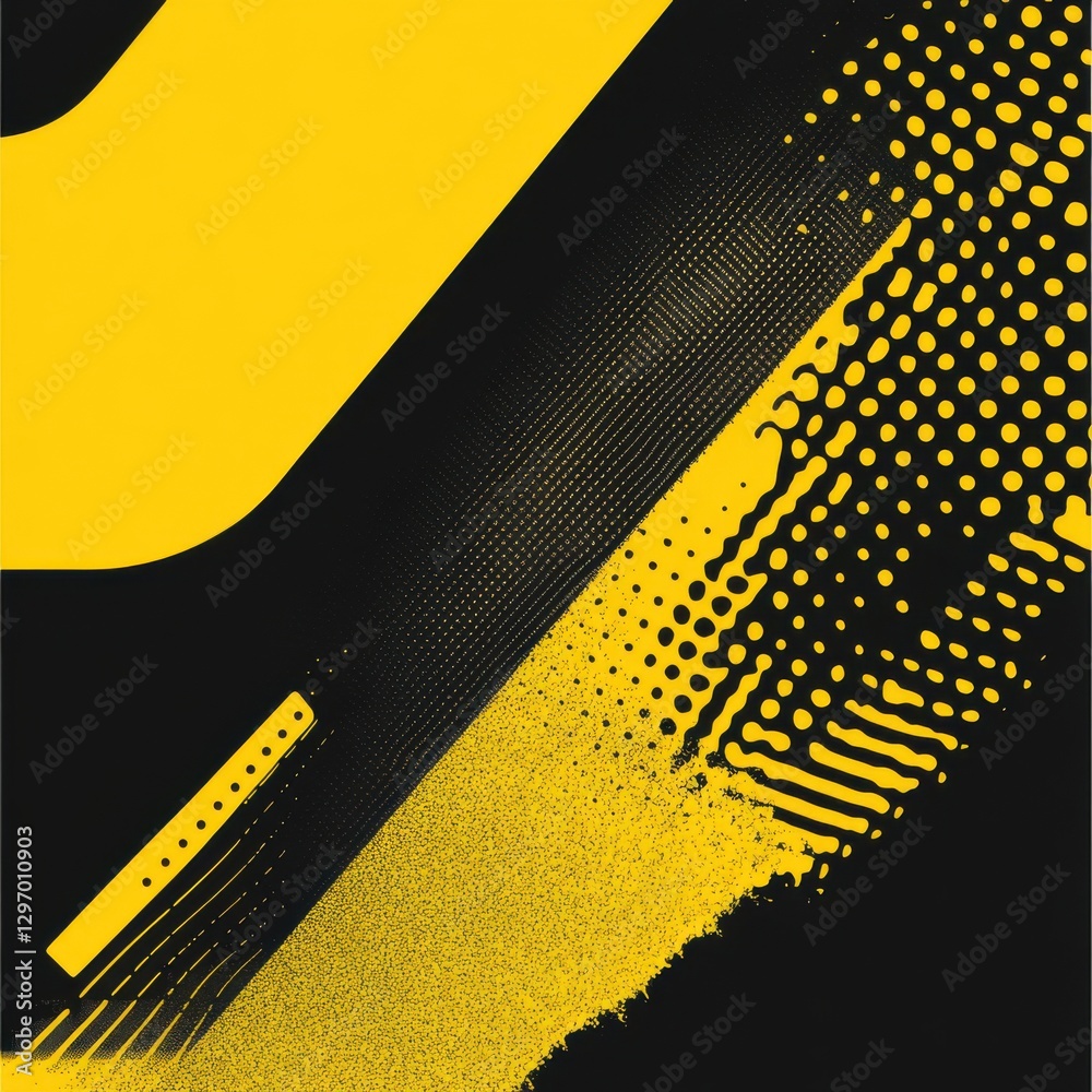 Poster dynamic abstract patterns in yellow and black create an energetic visual impact.
