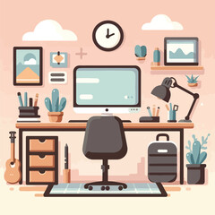 vector image of a neat computer desk