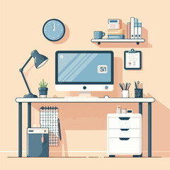 vector image of a neat computer desk