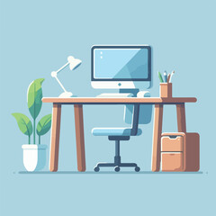 vector image of a neat computer desk