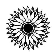Silhouette of a Sunflower Head in Bold, Minimal Style, Sunflower Head Silhouette, Floral Black Vector, Bold Sunflower Design
