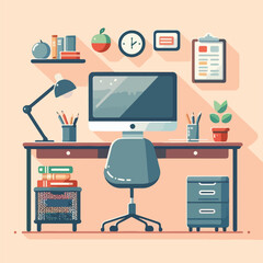 vector image of a neat computer desk