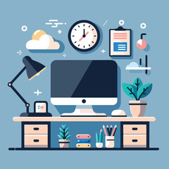 vector image of a neat computer desk