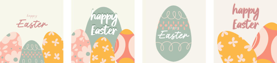 Happy Easter square cards templates set. Spring background with easter eggs. Illustration for invitation, banner, web internet ads