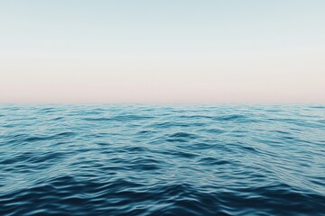 Obraz premium Tranquil ocean waves under a pastel sky at sunrise, evoking peace and serenity