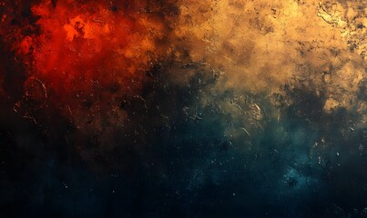 Abstract textured background with vibrant red gold and deep blue tones creating a cosmic atmosphere