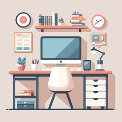 vector image of a neat computer desk