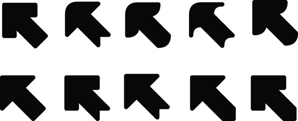 Set of black arrow icons with geometric designs, ideal for applications in graphic and web design.