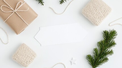 Christmas gift wrapping mockup; twine, branches, stars