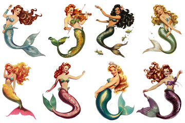 PNG Colorful vintage mermaid illustrations, element set on transparent background © Rawpixel.com