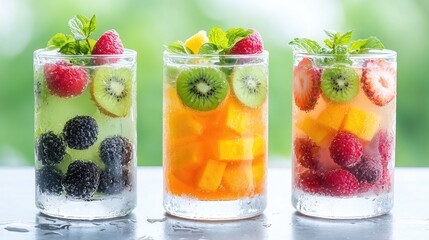 Refreshing fruit infused drinks on a table