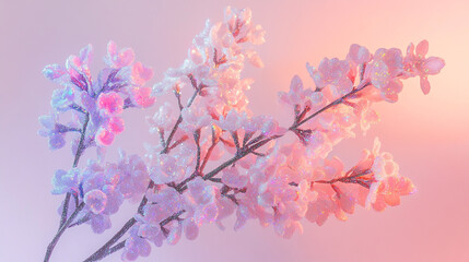 Fototapeta premium Sparkling pink glitter flowers blossom branch pastel background art soft light shiny bloom image