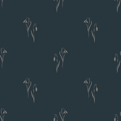 Seamless pattern featuring delicate snowdrop flowers in spring colors