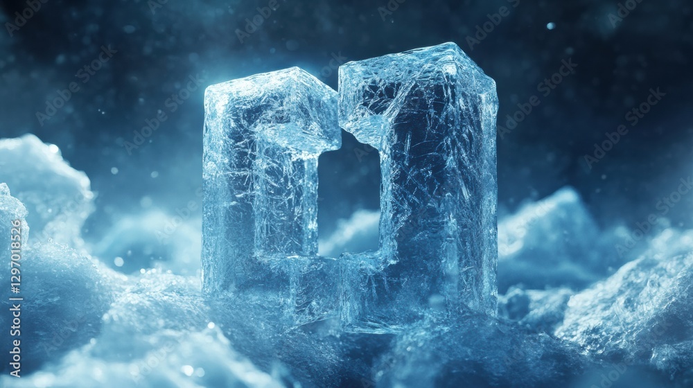 Leinwandbilder intriguing ice formation with intricate textures illuminated by cool light in a frozen landscape. ge