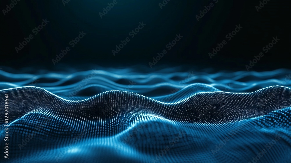 Sticker a blue wave with a lot of dots. abstract background of technology wave and dot.