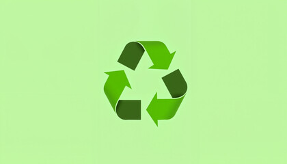 Minimalist green recycling symbol on light background, eco-friendly concept