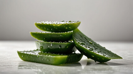 aloe vera gel with aloe vera on white background,aloe vera is tropical green plants.Sliced Aloe Vera natural organic renewal cosmetics, alternative medicine. Organic Skin care concept.