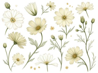 Elegant floral illustrations in soft pastel tones