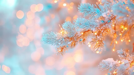 Naklejka premium Dreamy Bokeh Lights with Red and Blue Leaks on Winter Branches