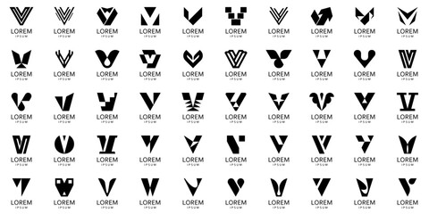 Logos collection with letter V. Geometric abstract logos. Icon design
