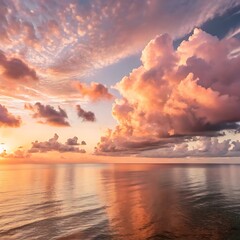 Breathtaking Sunset over Ocean Dramatic Cloudscape in Warm Hues