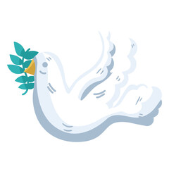 Naklejka premium Dove of Peace: A graceful illustration of a dove carrying an olive branch, symbolizing peace and hope. This image conveys a message of tranquility and harmony. 