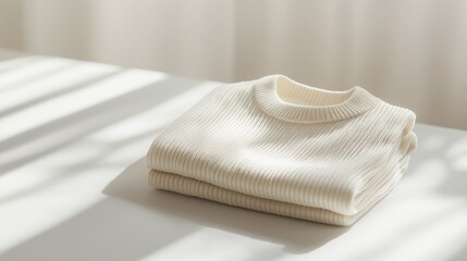 Cozy cream knit sweater folded neatly on a soft surface