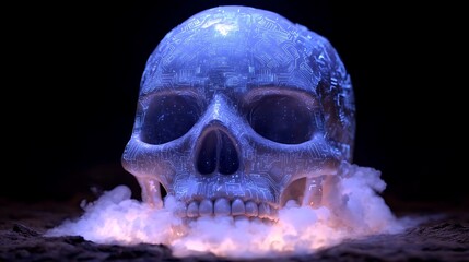Frozen skull in smoke