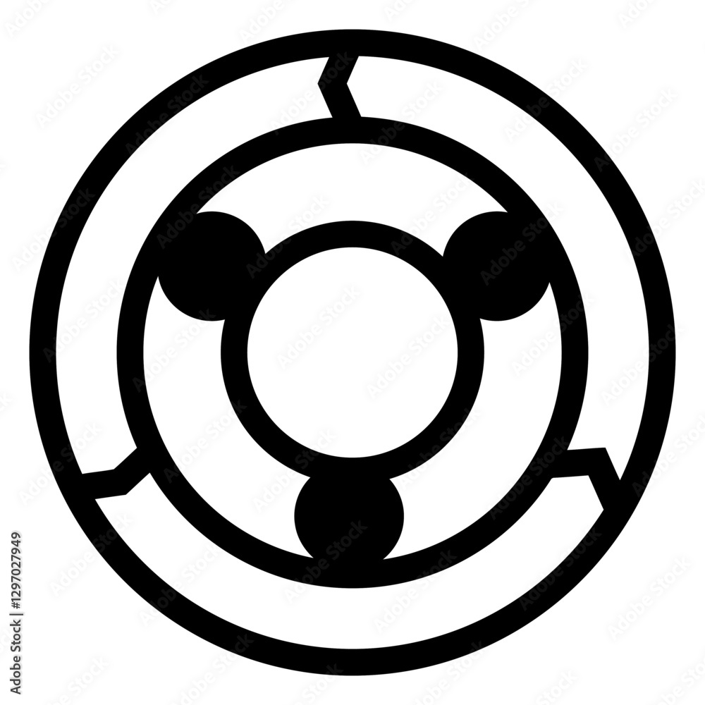 Poster Geometric Symbol: An enigmatic and intriguing geometric symbol featuring concentric circles with a set of three dots arranged in a triangular pattern, creating a sense of mystery and abstract design.