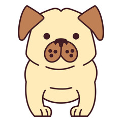 Obraz premium Pug Portrait: A charming cartoon illustration of a pug dog, capturing its endearing features and playful personality in a clean, minimalist style. 