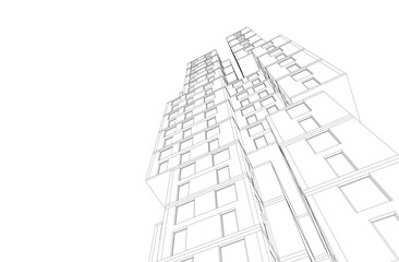 Modern Architectural Wireframe. Futuristic building perspective	