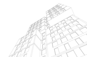 Modern Architectural Wireframe. Futuristic building perspective	