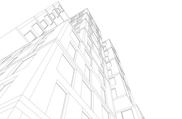Modern Architectural Wireframe. Futuristic building perspective	