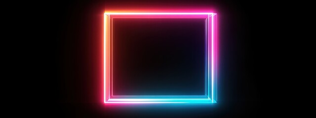 Fototapeta premium neon background light frame square blue glow box LED border line. abstract neon background light rectangle sign shape banner music overlay 3D cyber party game geometric digital technology tech space