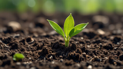 Fototapeta premium Close up of plant new life growing from earth