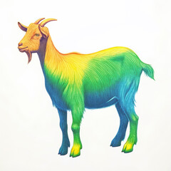 Fototapeta premium colorful goat illustration with gradient of green and blue hues, showcasing its unique features and vibrant design