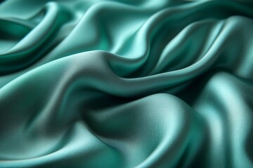 Obraz premium Lush teal silk fabric draped gracefully across a surface, highlighting its smooth texture and vibrant color in natural light