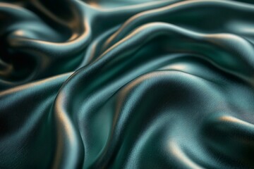Fototapeta premium Glimmering deep green silk fabric drapes elegantly, capturing light and texture in a soft, inviting manner