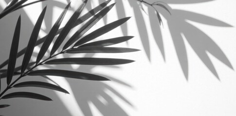 Crisp monochrome image of overlapping palm leaves, shadow play , leaves, pattern