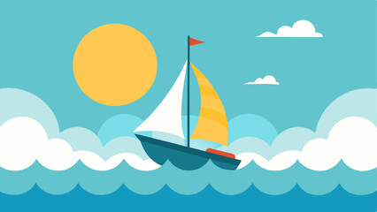 Waves and Sailboat A small sailboat navigating through choppy waves with a bright sun breaking through the clouds symbolizing navigating through difficult times toward brighter